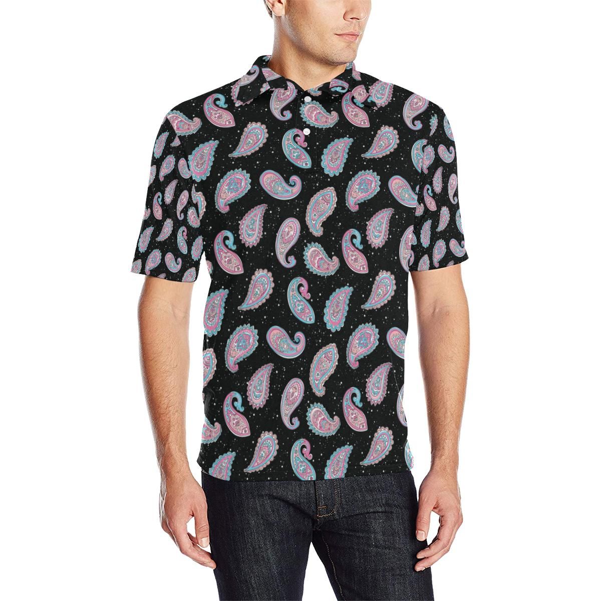 Paisley Pink Design Mandala Print Men Polo Shirt Paisley Pink Design Mandala Print Men Polo Shirt
