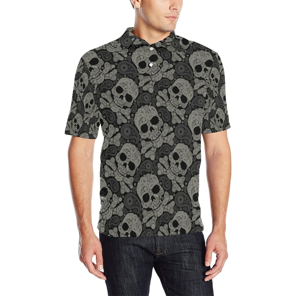 Paisley Skull Pattern Print Design A01 Men Polo Shirt Paisley Skull Pattern Print Design A01 Men Polo Shirt