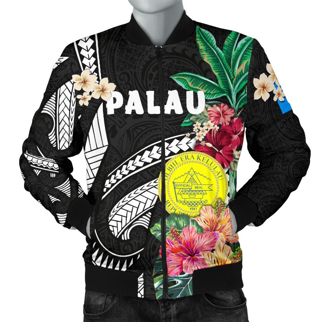 Palau Men's Bomber Jacket Coat Of Arms Polynesian With Hibiscus TH5 Bomber Jacket Palau Men's Bomber Jacket Coat Of Arms Polynesian With Hibiscus TH5 Bomber Jacket