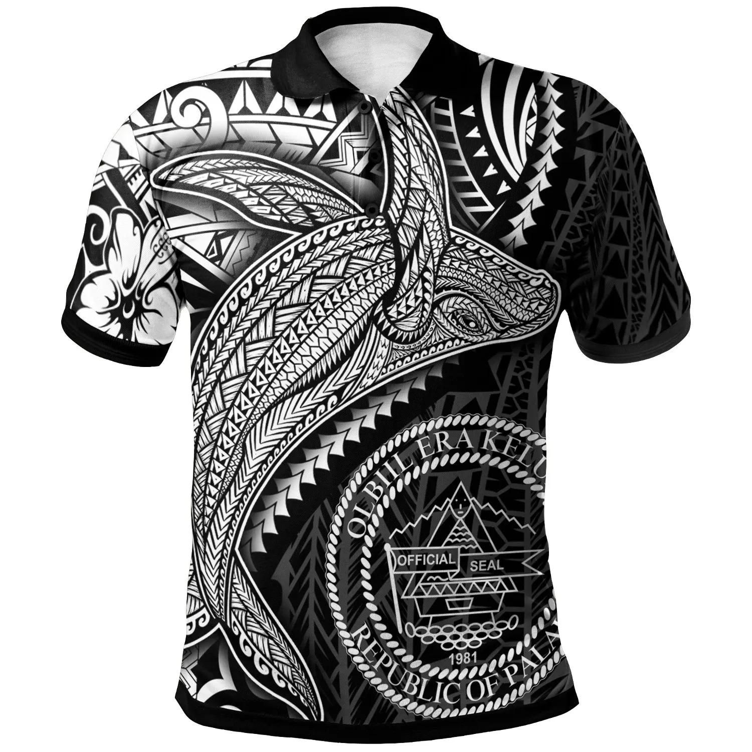 Palau Polo Shirt - Humpback Whale & Coat of Arms White - BN1922 Palau Polo Shirt - Humpback Whale & Coat of Arms White - BN1922