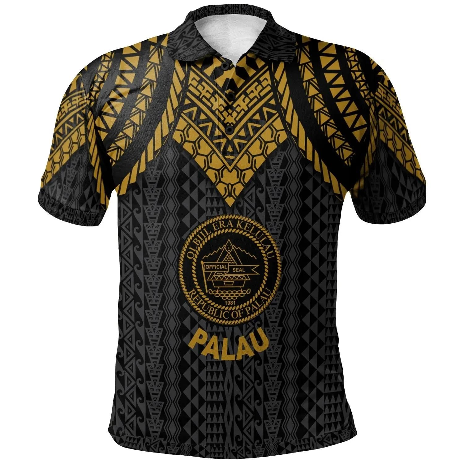Palau Polo Shirt - Polynesian Armor Style Gold - BN39 Palau Polo Shirt - Polynesian Armor Style Gold - BN39