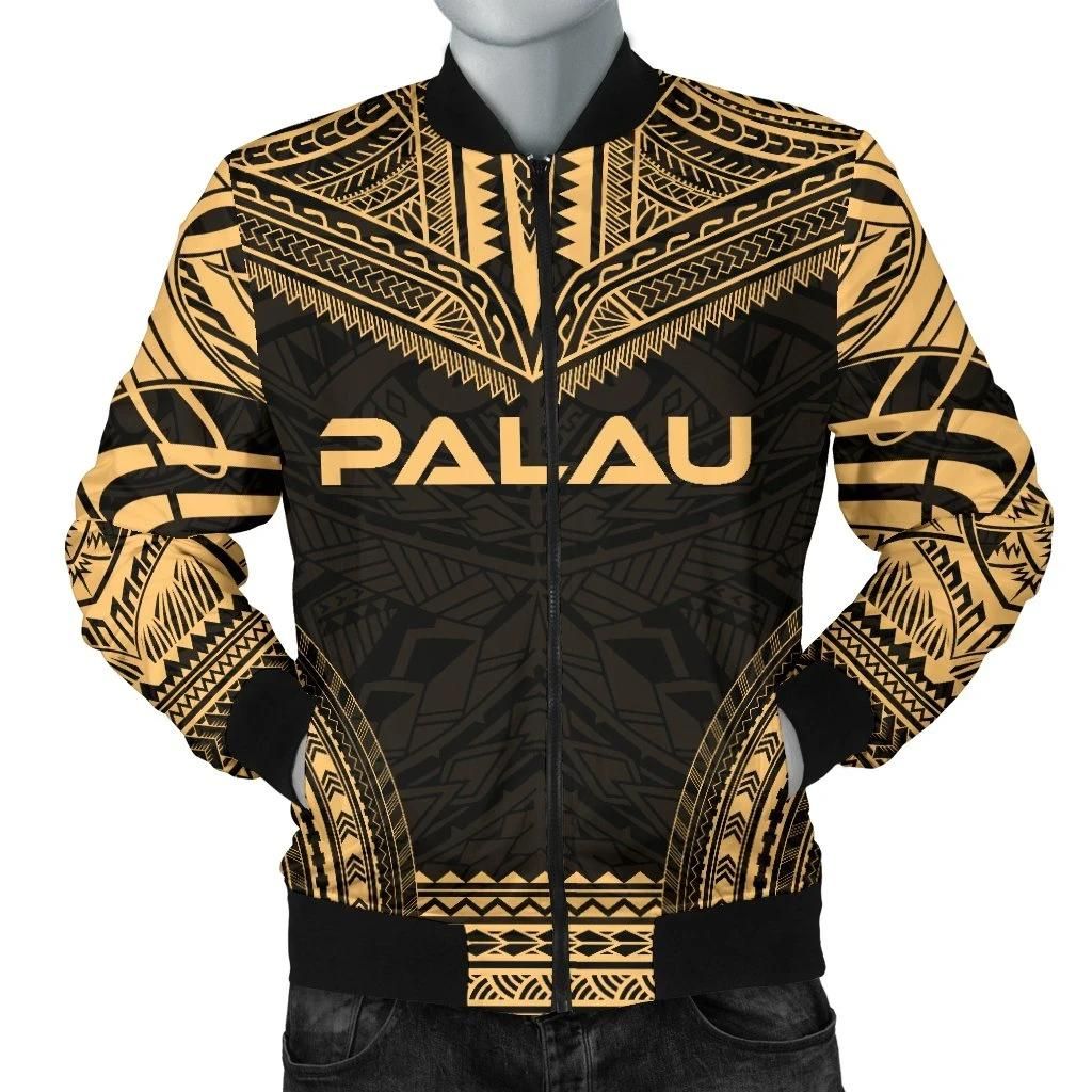 Palau Polynesian Chief Men's Bomber Jacket - Gold Version - Bn10 Bomber Jacket Palau Polynesian Chief Men's Bomber Jacket - Gold Version - Bn10 Bomber Jacket
