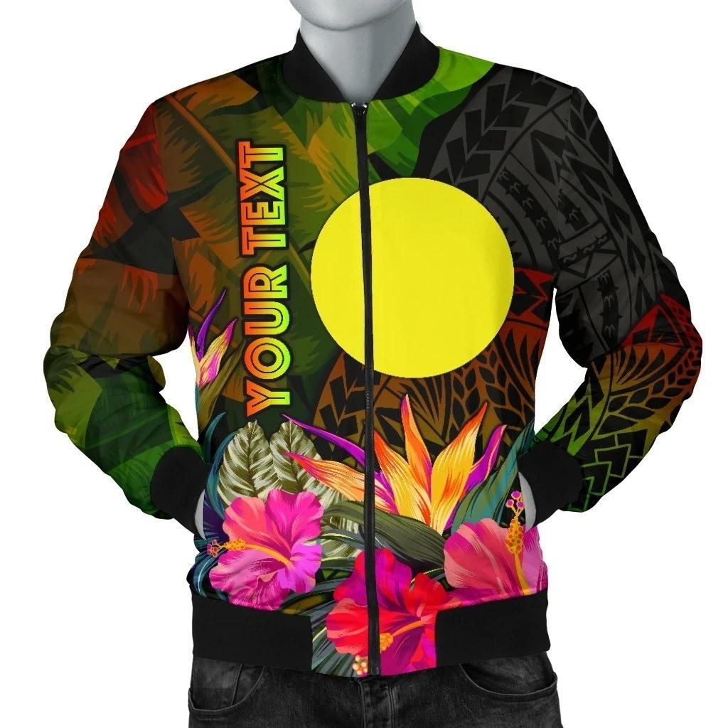 Palau Polynesian Personalised Men's Bomber Jacket - Hibiscus and Banana Leaves - BN15 Bomber Jacket Palau Polynesian Personalised Men's Bomber Jacket - Hibiscus and Banana Leaves - BN15 Bomber Jacket