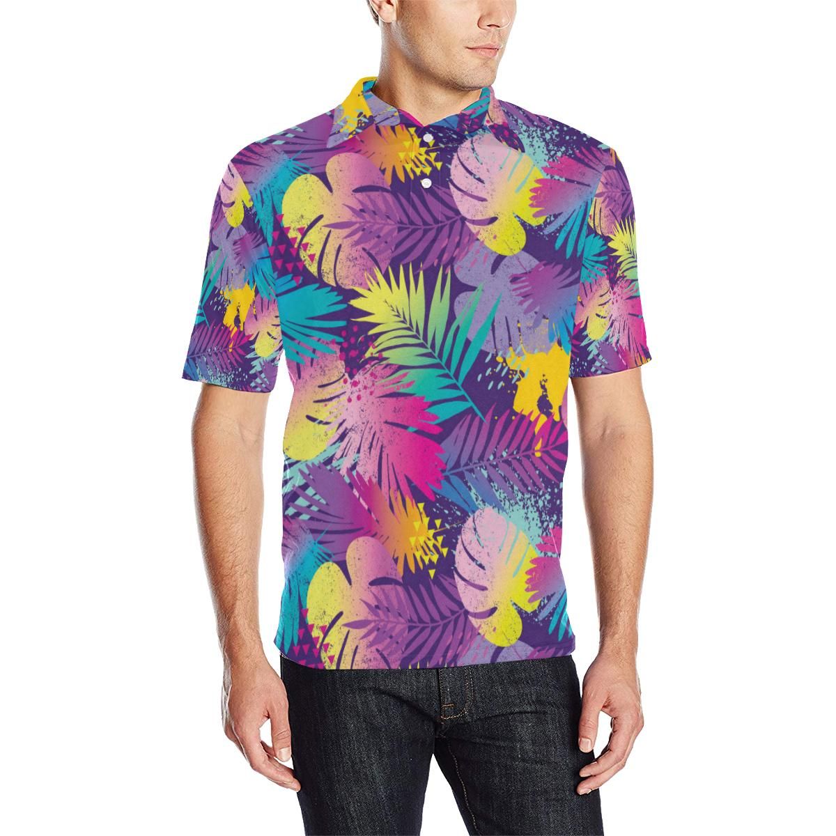 Palm Leaf Pattern Print Design A04 Men Polo Shirt Palm Leaf Pattern Print Design A04 Men Polo Shirt
