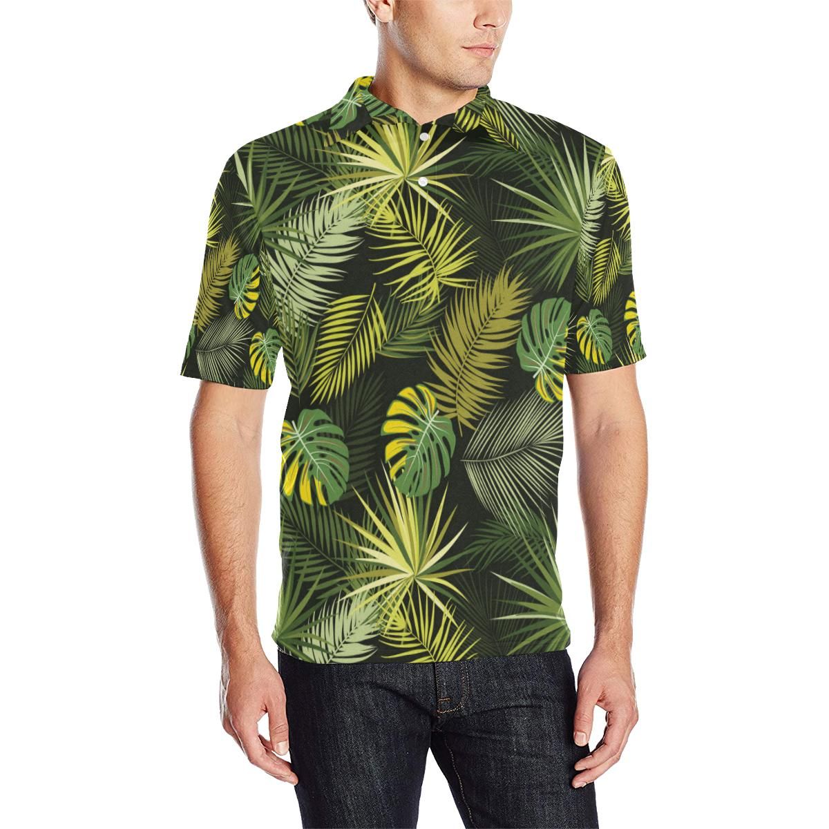 Palm Leaf Pattern Print Design A05 Men Polo Shirt Palm Leaf Pattern Print Design A05 Men Polo Shirt