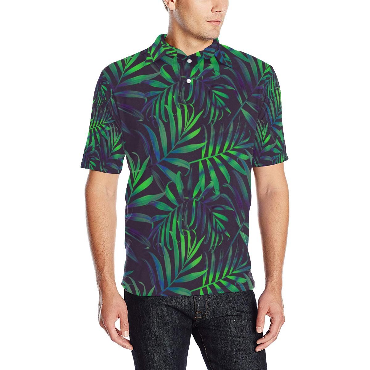 Palm Leaves Pattern Print Design Pl01 Men Polo Shirt Palm Leaves Pattern Print Design Pl01 Men Polo Shirt