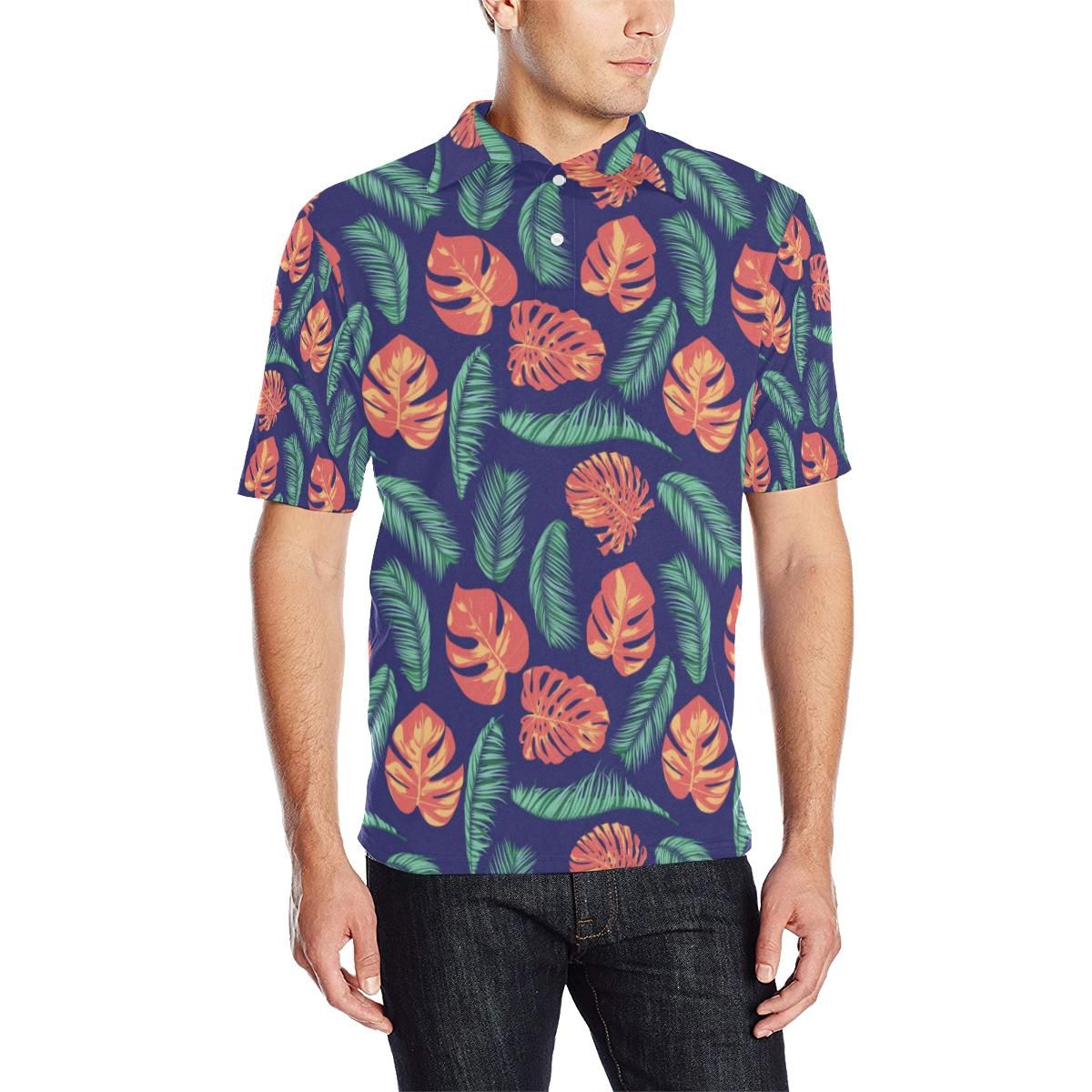Palm Leaves Pattern Print Design Pl011 Men Polo Shirt Palm Leaves Pattern Print Design Pl011 Men Polo Shirt
