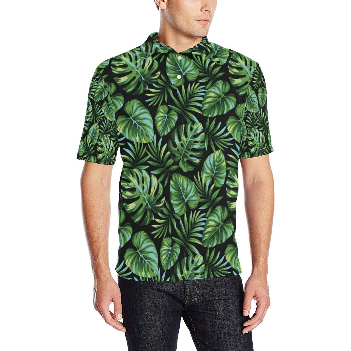 Palm Leaves Pattern Print Design Pl013 Men Polo Shirt Palm Leaves Pattern Print Design Pl013 Men Polo Shirt