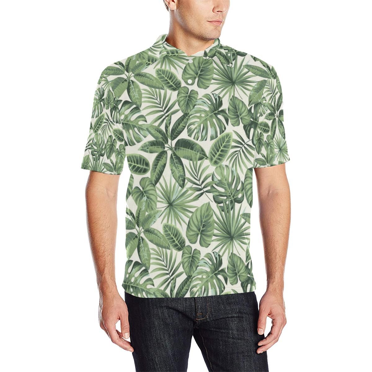 Palm Leaves Pattern Print Design Pl014 Men Polo Shirt Palm Leaves Pattern Print Design Pl014 Men Polo Shirt