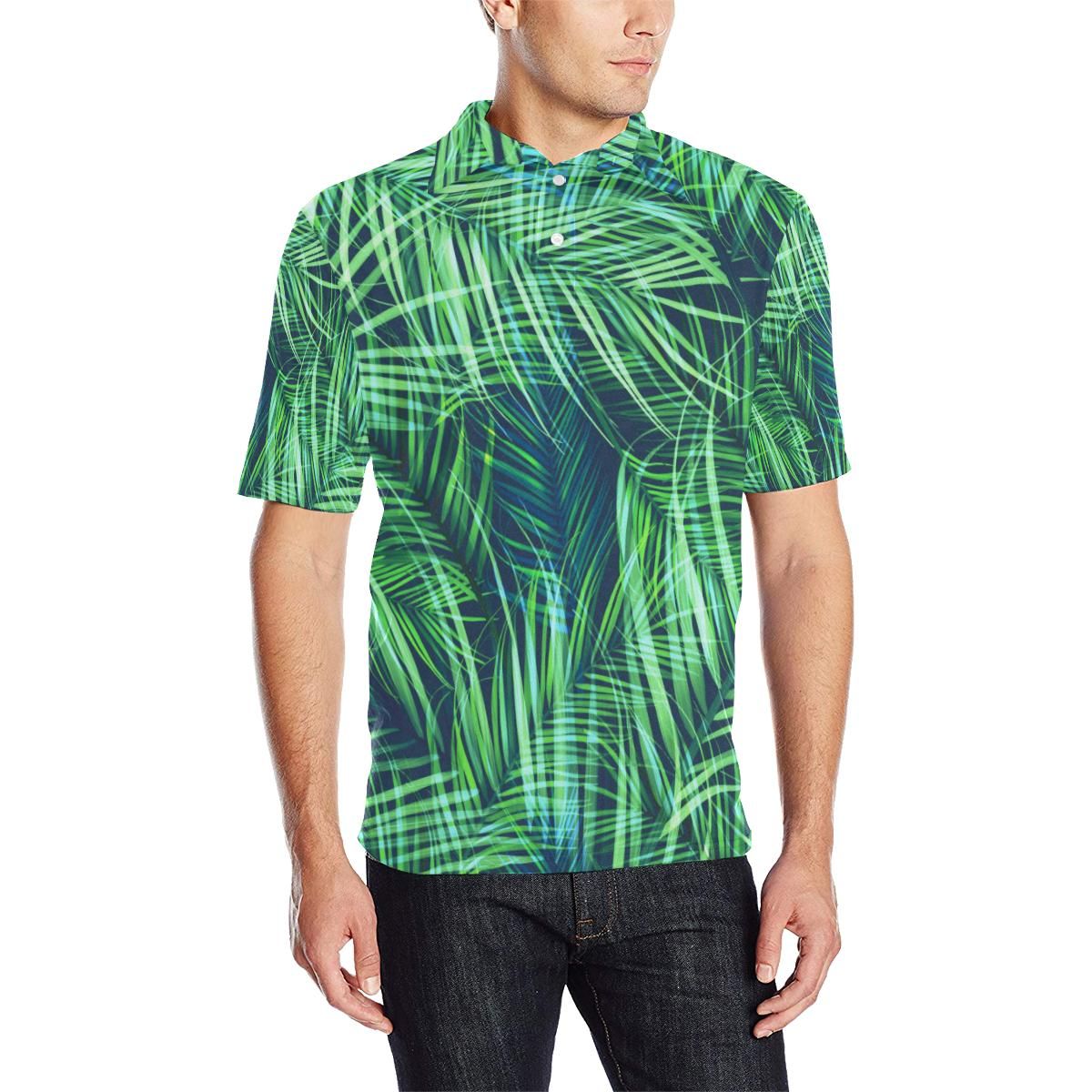 Palm Leaves Pattern Print Design Pl02 Men Polo Shirt Palm Leaves Pattern Print Design Pl02 Men Polo Shirt