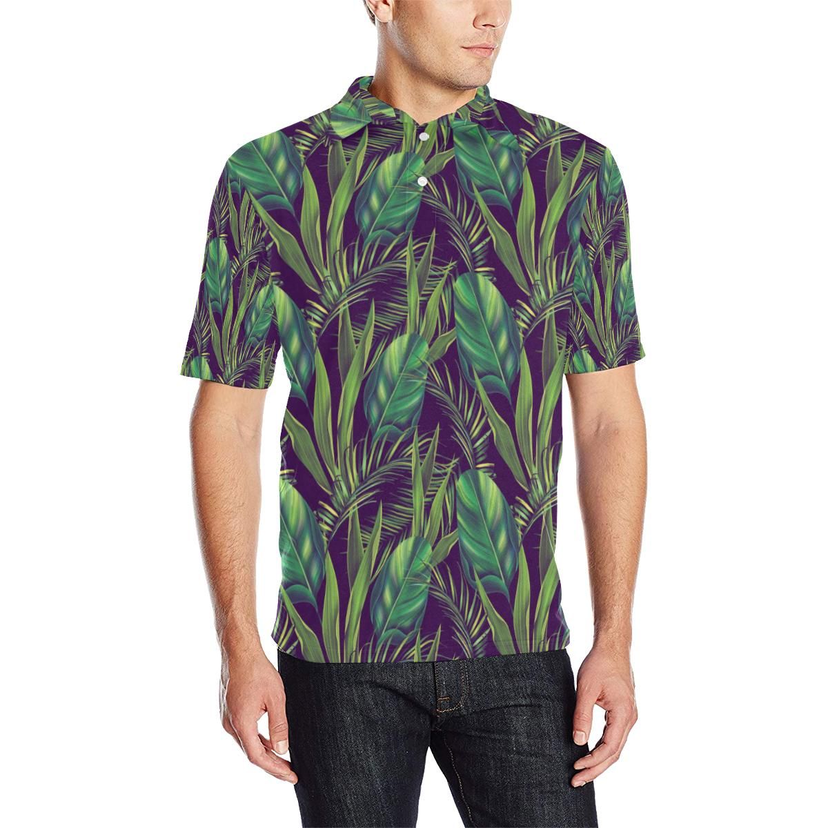 Palm Leaves Pattern Print Design Pl03 Men Polo Shirt Palm Leaves Pattern Print Design Pl03 Men Polo Shirt