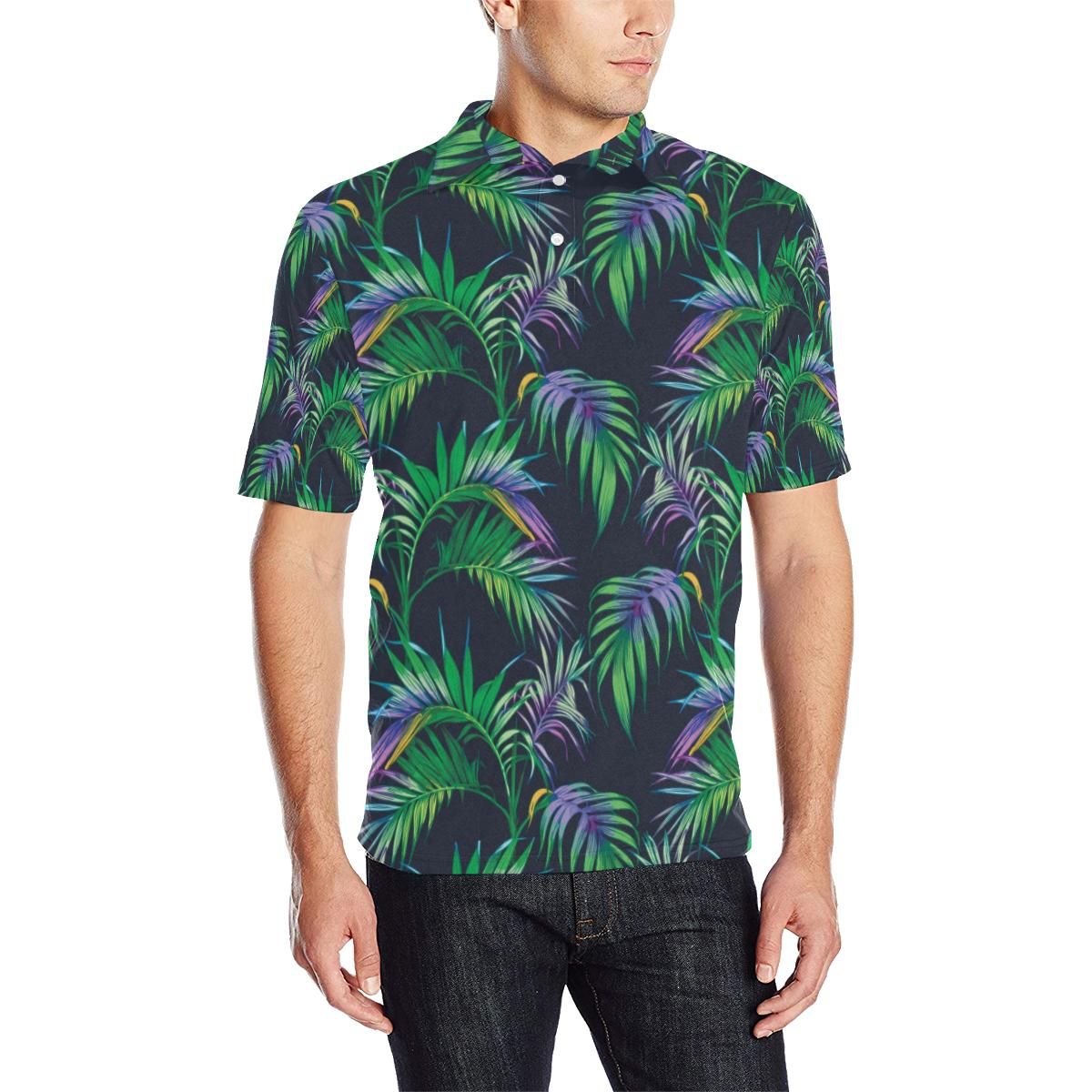 Palm Leaves Pattern Print Design Pl04 Men Polo Shirt Palm Leaves Pattern Print Design Pl04 Men Polo Shirt