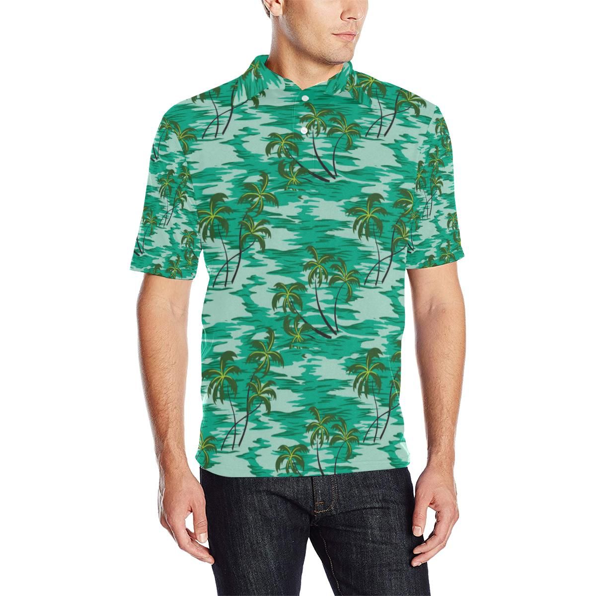 Palm Tree Pattern Print Design A01 Men Polo Shirt Palm Tree Pattern Print Design A01 Men Polo Shirt