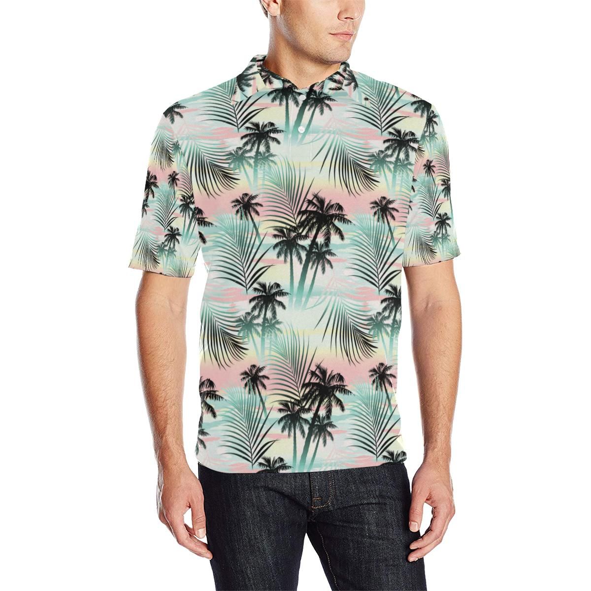Palm Tree Pattern Print Design A03 Men Polo Shirt Palm Tree Pattern Print Design A03 Men Polo Shirt