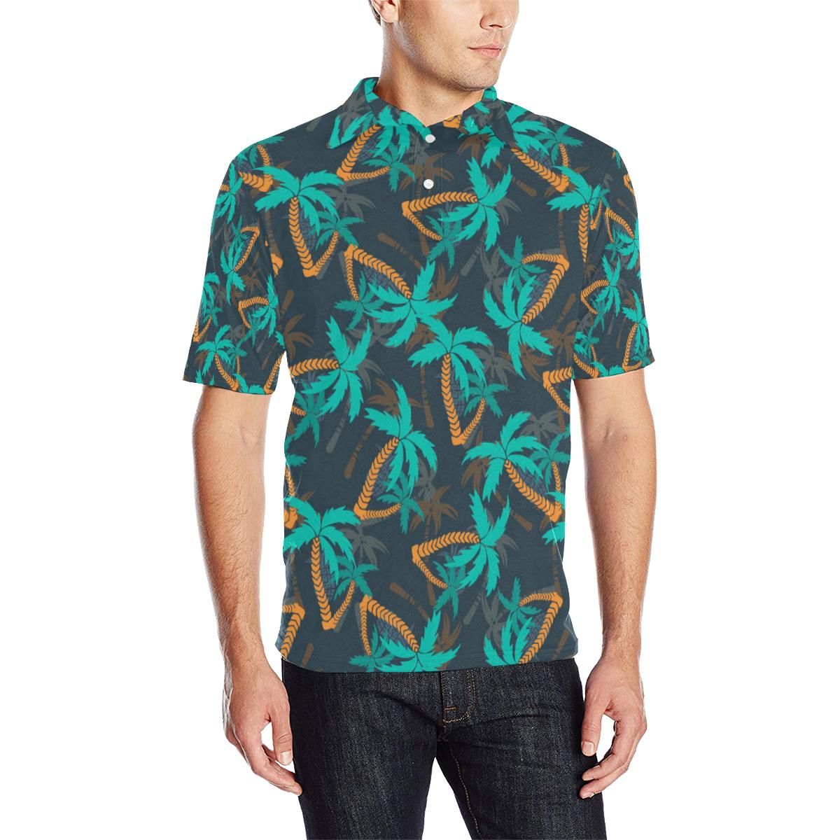 Palm Tree Pattern Print Design Pt01 Men Polo Shirt Palm Tree Pattern Print Design Pt01 Men Polo Shirt