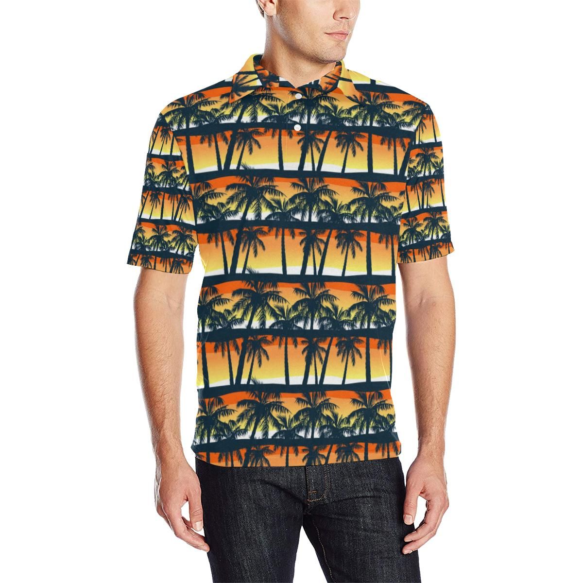 Palm Tree Pattern Print Design Pt011 Men Polo Shirt Palm Tree Pattern Print Design Pt011 Men Polo Shirt