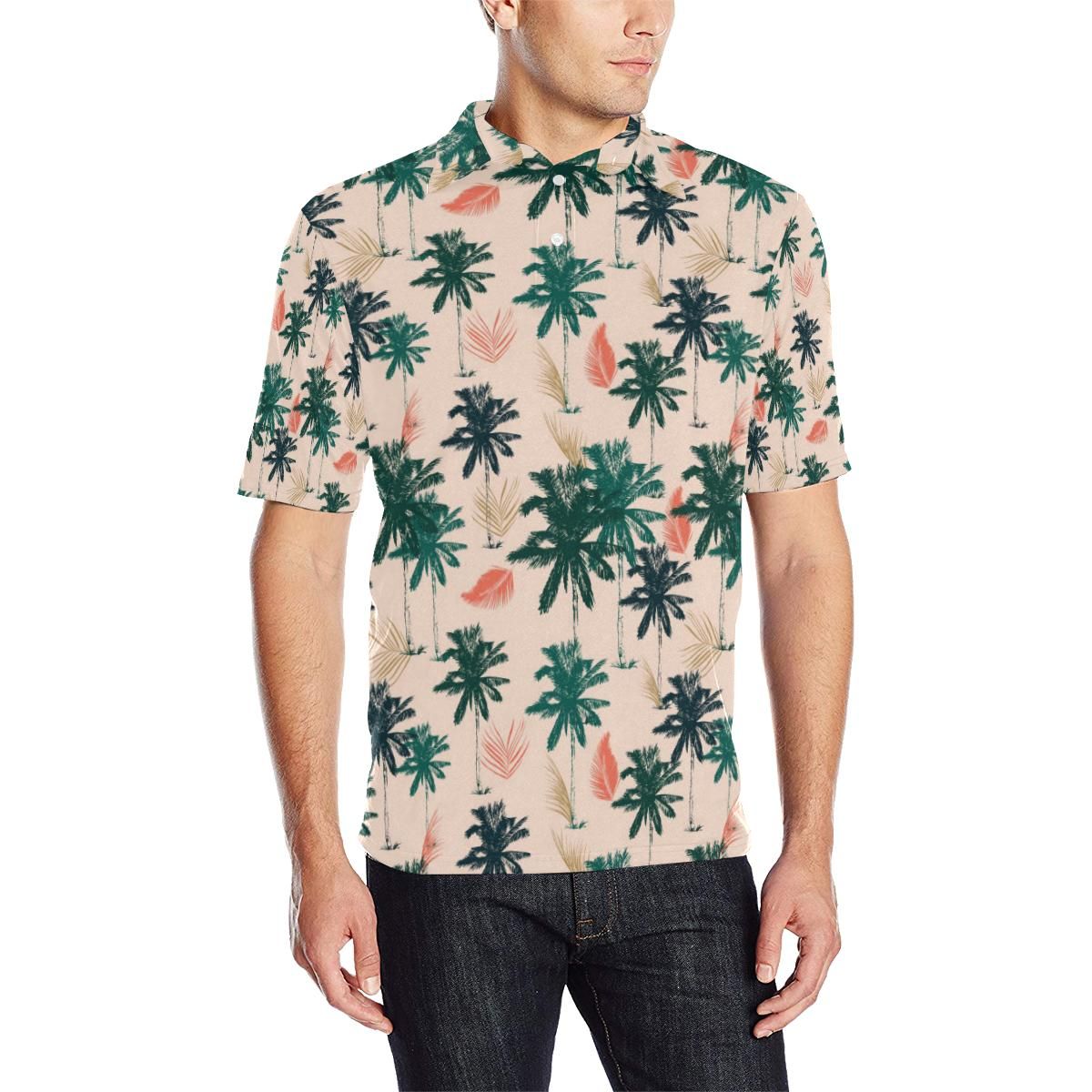 Palm Tree Pattern Print Design Pt014 Men Polo Shirt Palm Tree Pattern Print Design Pt014 Men Polo Shirt