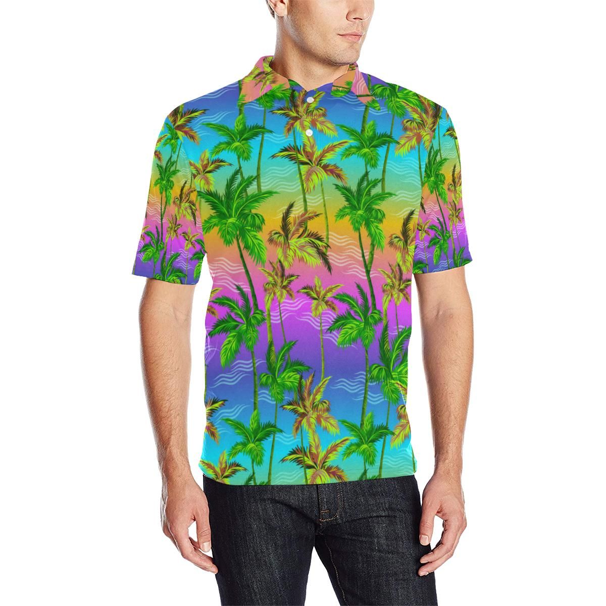 Palm Tree Rainbow Pattern Men Polo Shirt Palm Tree Rainbow Pattern Men Polo Shirt