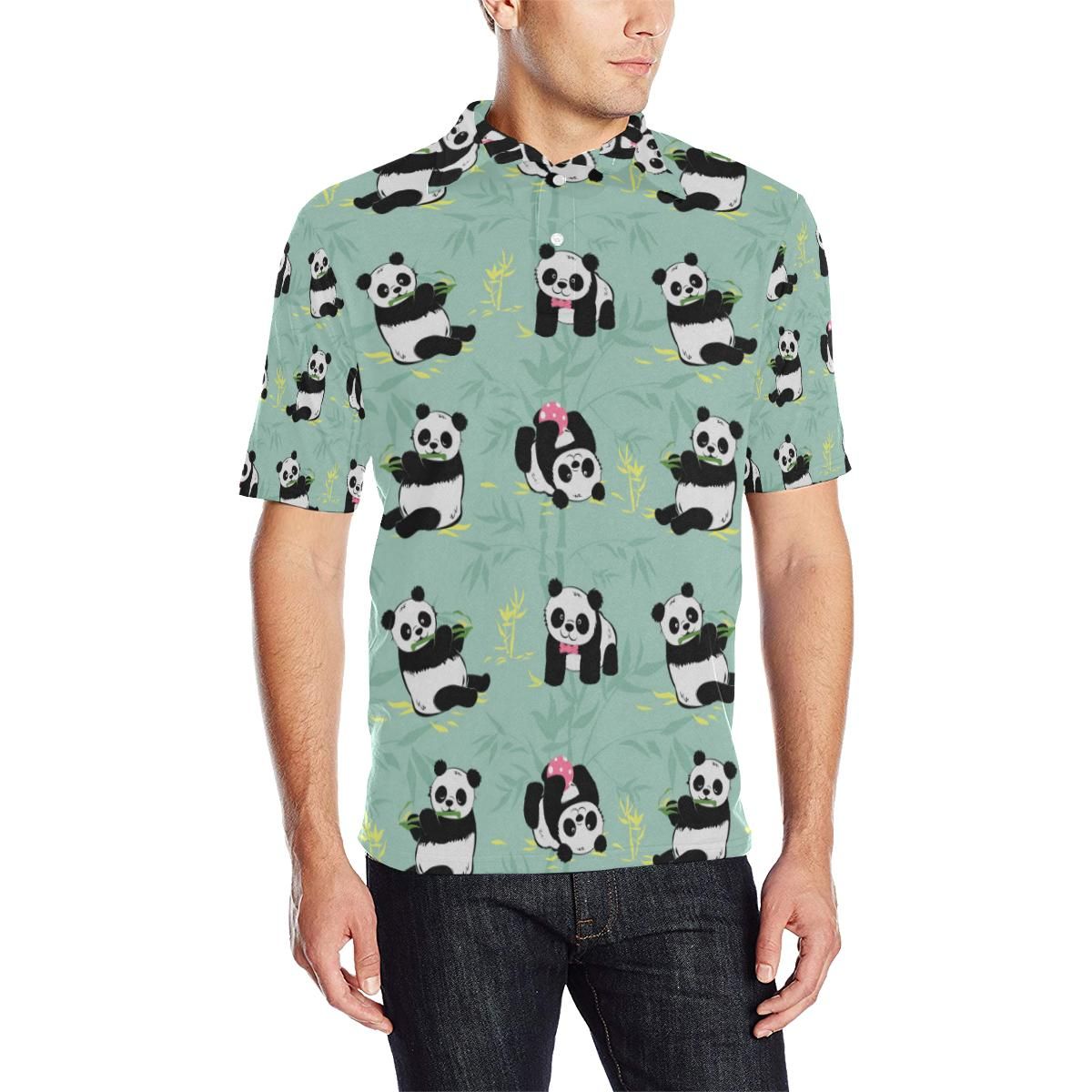 Panda Pattern Print Design A05 Men Polo Shirt Panda Pattern Print Design A05 Men Polo Shirt