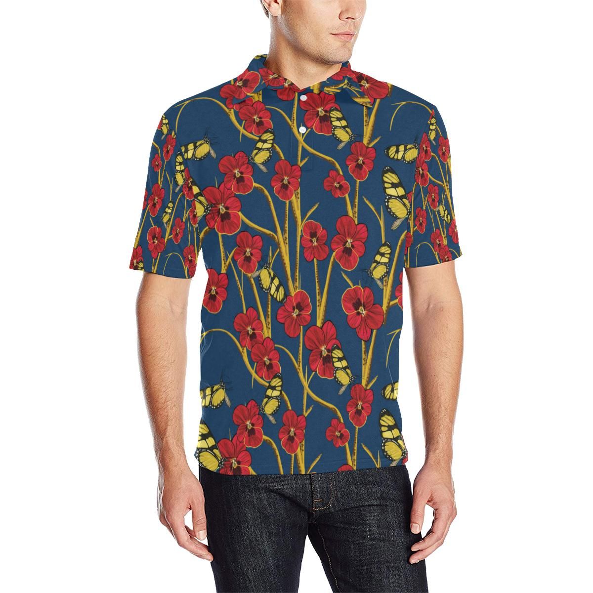 Pansy Pattern Print Design A01 Men Polo Shirt Pansy Pattern Print Design A01 Men Polo Shirt