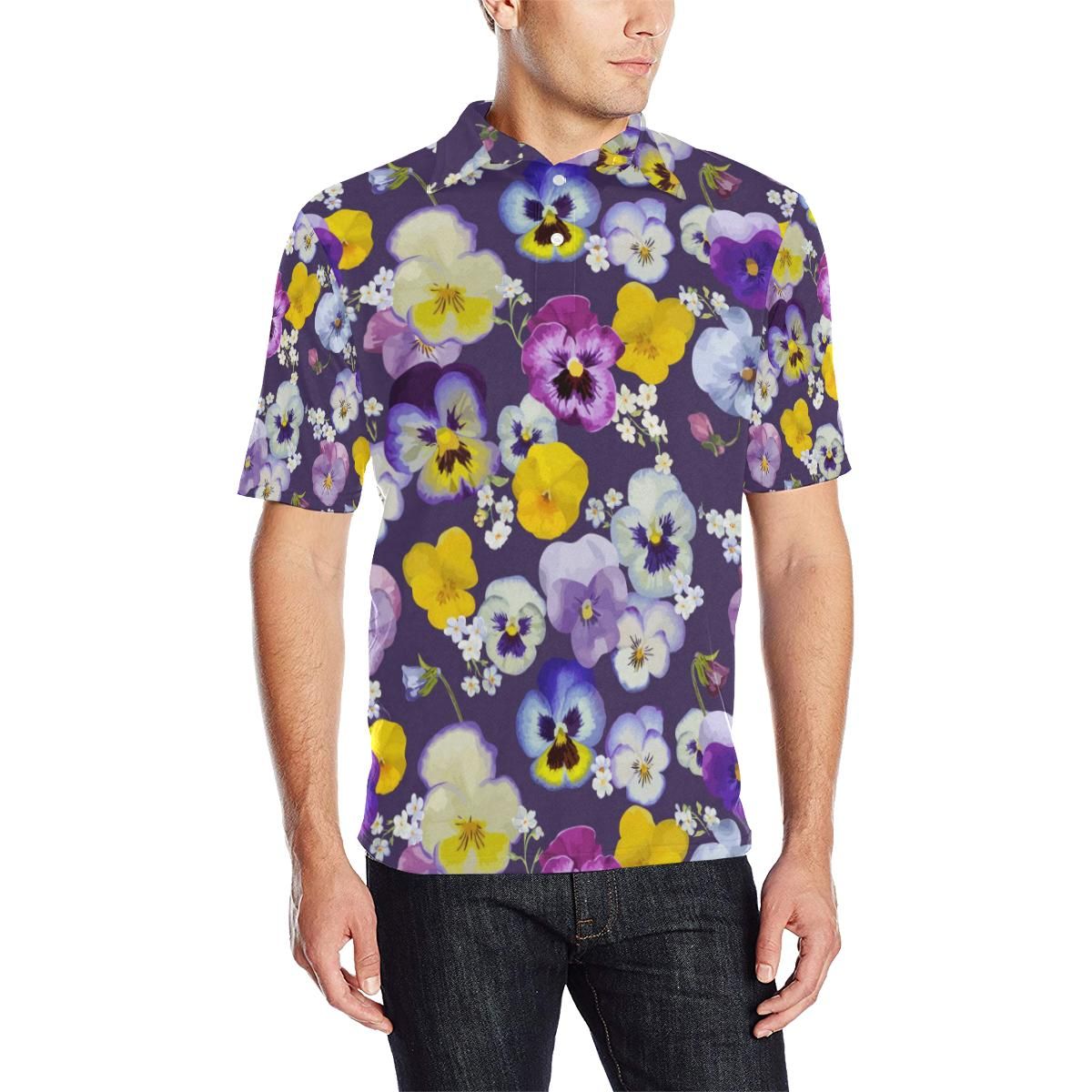 Pansy Pattern Print Design Ps02 Men Polo Shirt Pansy Pattern Print Design Ps02 Men Polo Shirt