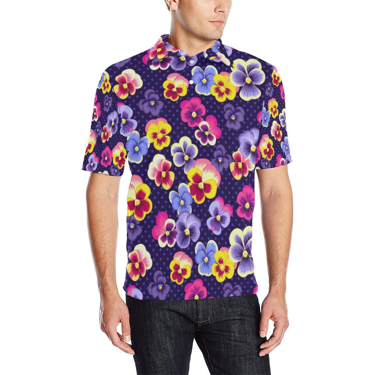 Pansy Pattern Print Design Ps04 Men Polo Shirt Pansy Pattern Print Design Ps04 Men Polo Shirt