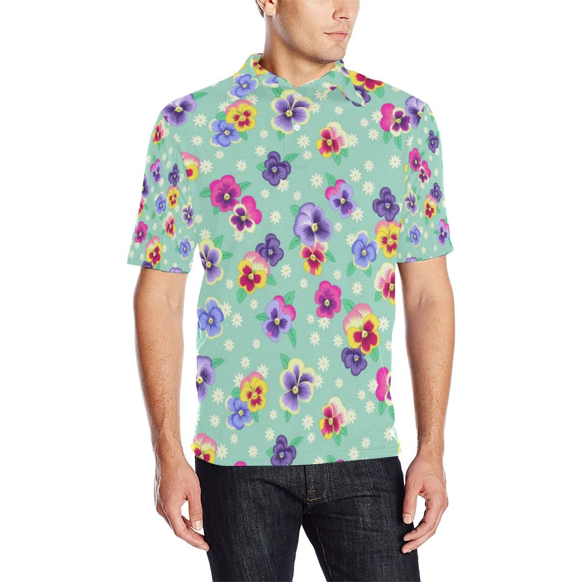 Pansy Pattern Print Design Ps08 Men Polo Shirt Pansy Pattern Print Design Ps08 Men Polo Shirt