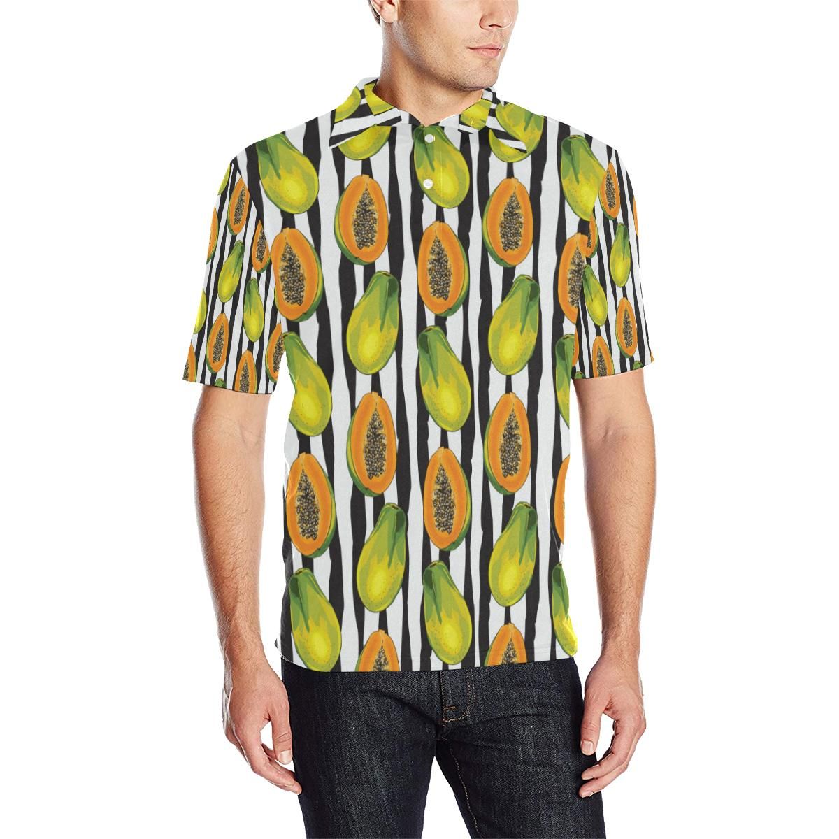 Papaya Pattern Print Design Pp01 Men Polo Shirt Papaya Pattern Print Design Pp01 Men Polo Shirt