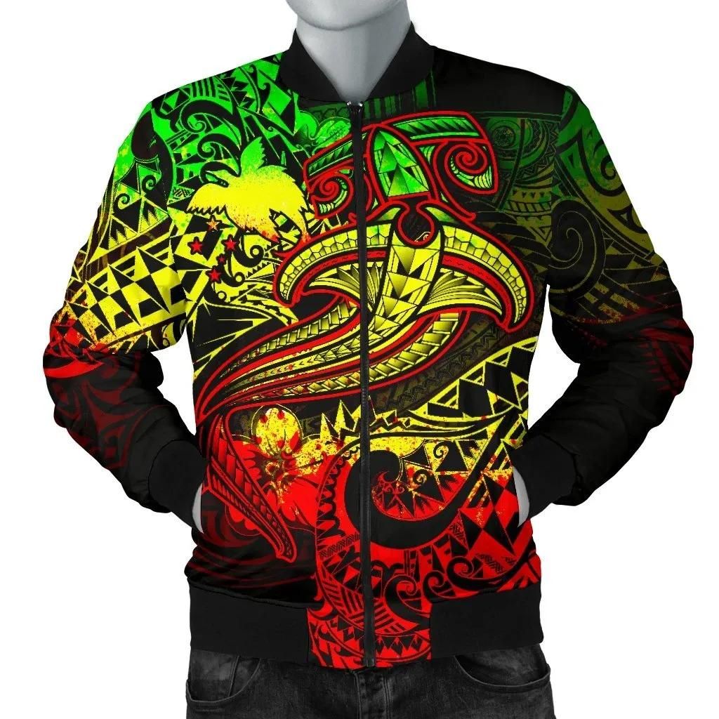 Papua New Guinea Men's Bomber Jacket - Reggae Shark Polynesian Tattoo - BN18 Bomber Jacket Papua New Guinea Men's Bomber Jacket - Reggae Shark Polynesian Tattoo - BN18 Bomber Jacket