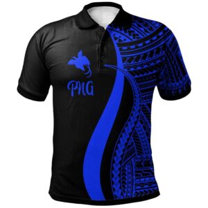 Papua New Guinea Polo Shirt Blue - Polynesian Tentacle Tribal Pattern - BN11