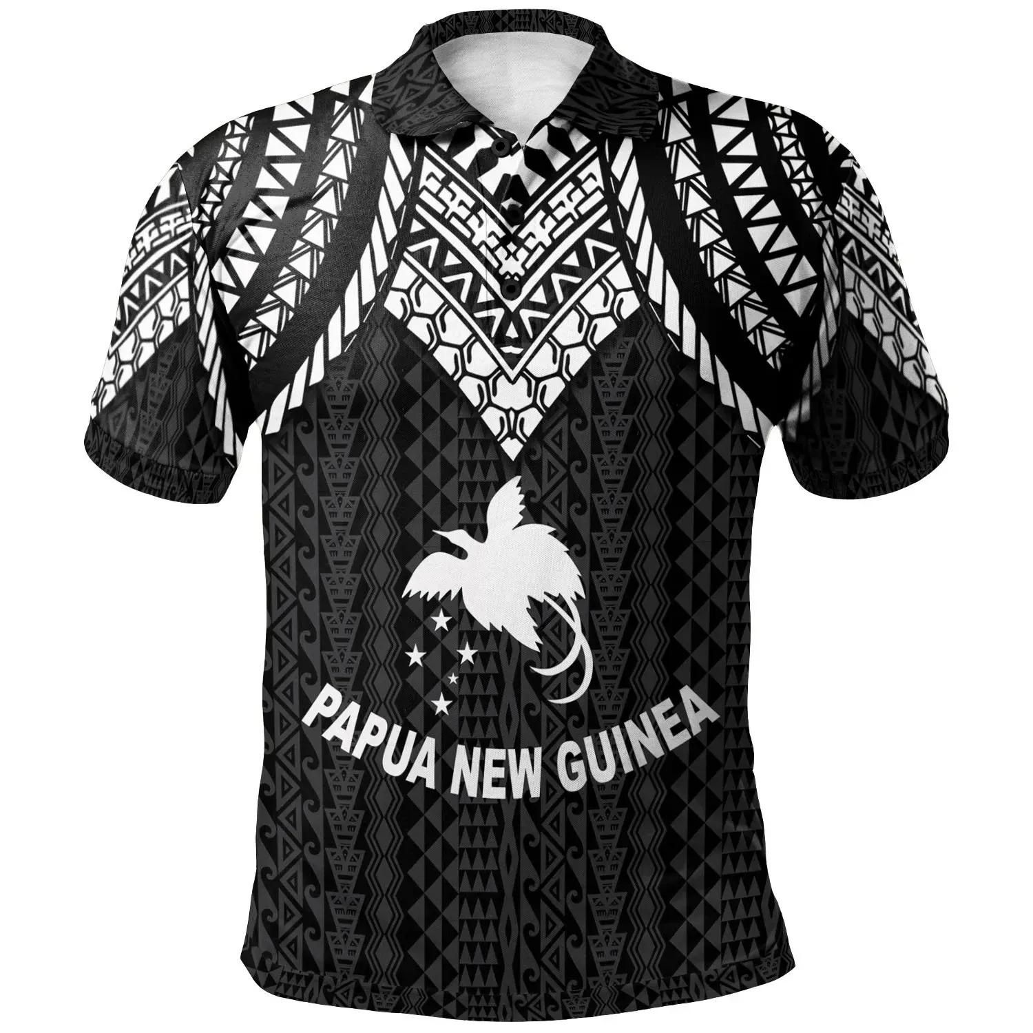 Papua New Guinea Polo Shirt - Polynesian Armor Style Black - BN39 Papua New Guinea Polo Shirt - Polynesian Armor Style Black - BN39