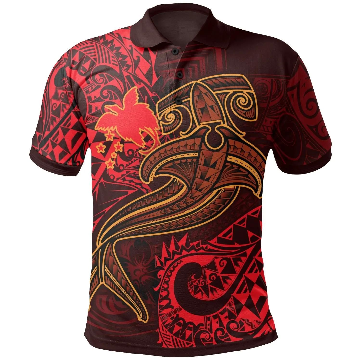 Papua New Guinea Polo Shirt - Red Shark Polynesian Tattoo - BN18 Papua New Guinea Polo Shirt - Red Shark Polynesian Tattoo - BN18