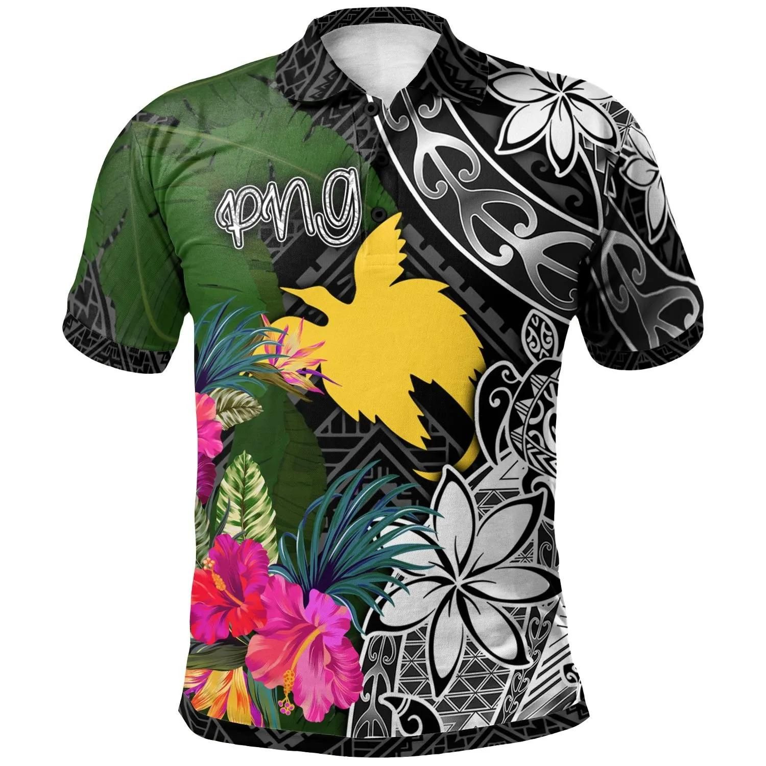 Papua New Guinea Polo Shirt - Turtle Plumeria Banana Leaf - BN11 Papua New Guinea Polo Shirt - Turtle Plumeria Banana Leaf - BN11