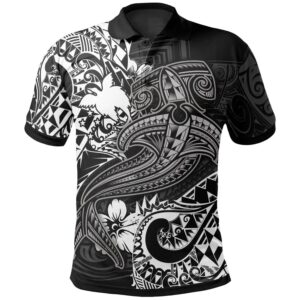 Papua New Guinea Polo Shirt - White Shark Polynesian Tattoo - BN18