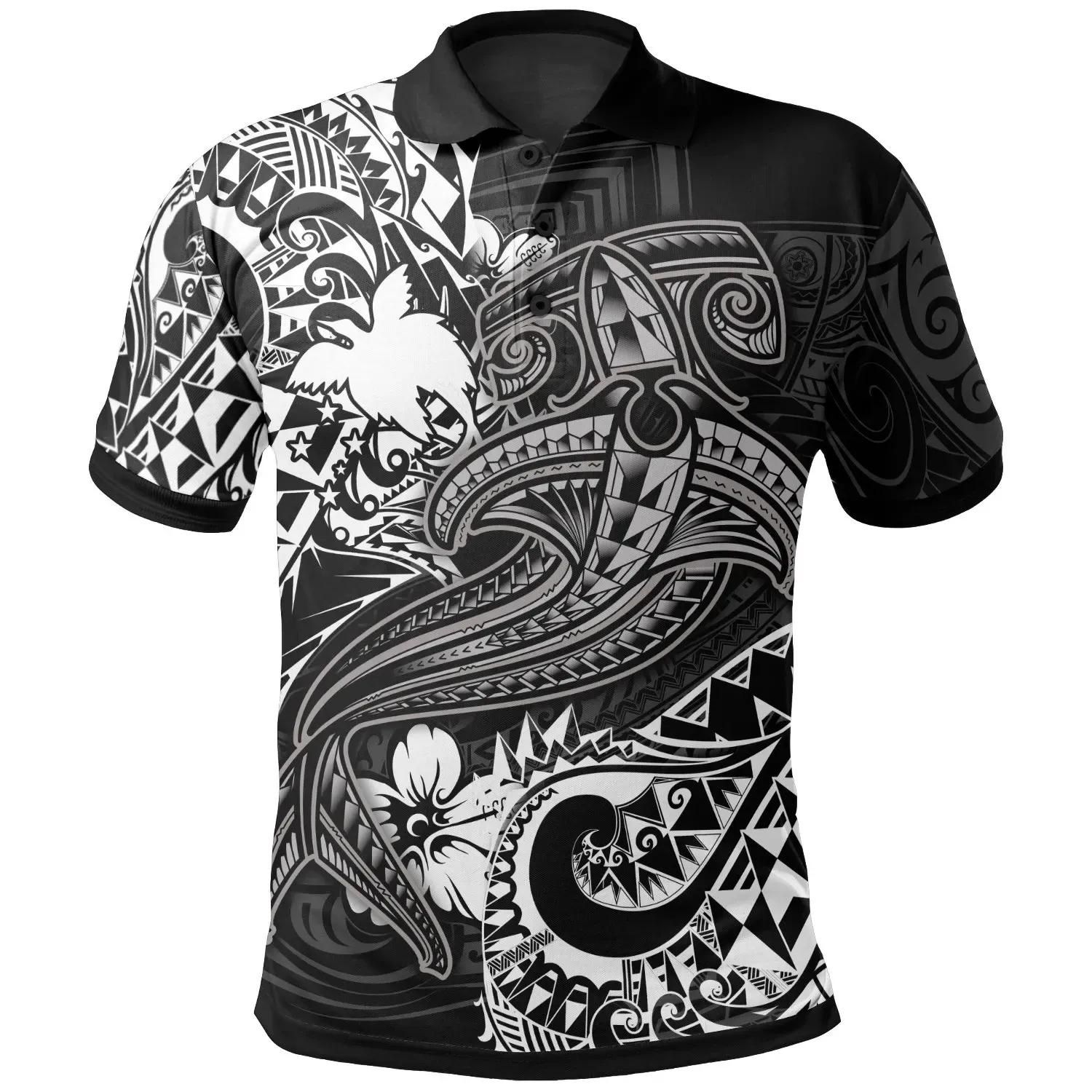 Papua New Guinea Polo Shirt - White Shark Polynesian Tattoo - BN18 Papua New Guinea Polo Shirt - White Shark Polynesian Tattoo - BN18