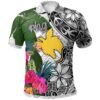 Papua New Guinea Polo Shirt White - Turtle Plumeria Banana Leaf - BN11