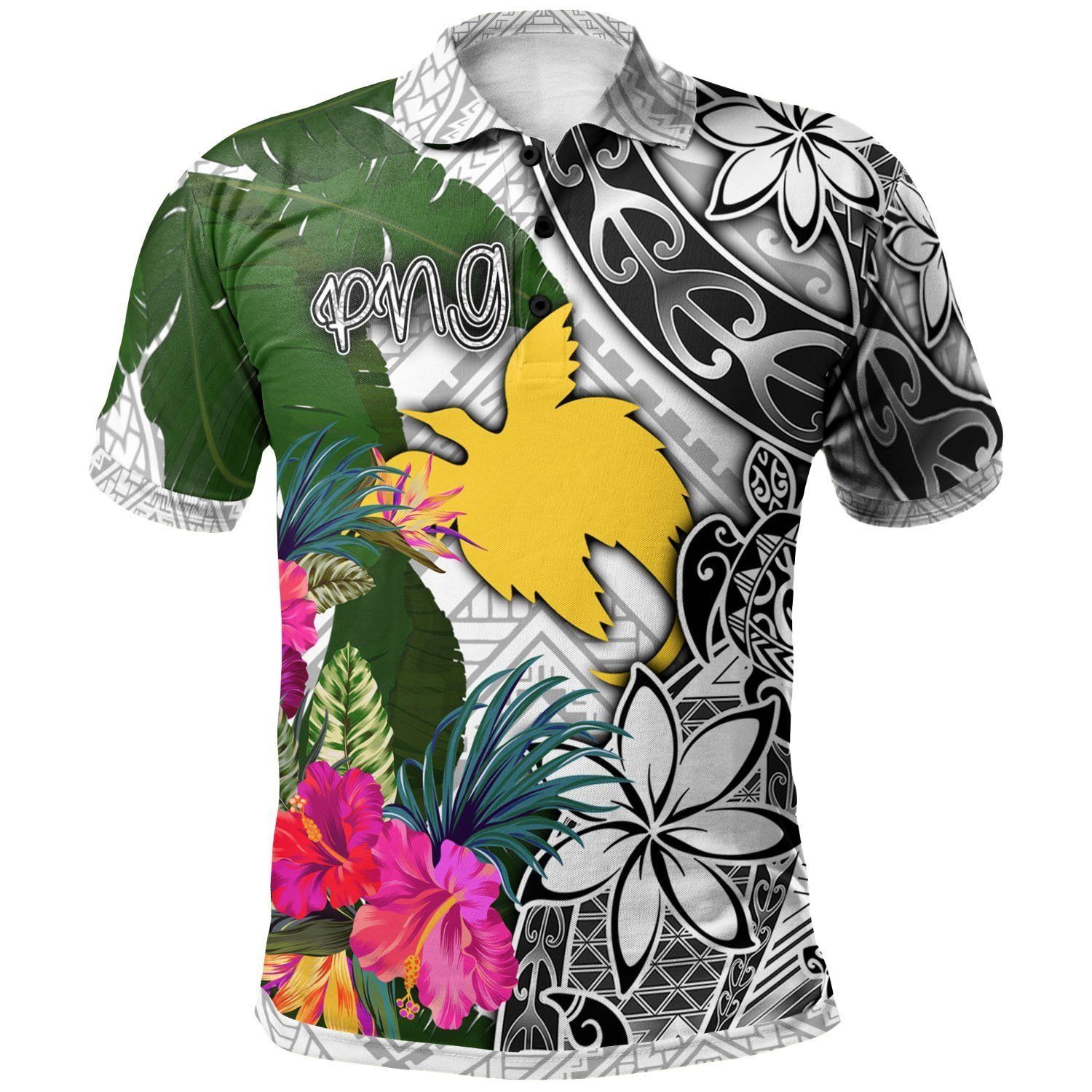 Papua New Guinea Polo Shirt White - Turtle Plumeria Banana Leaf - BN11 Papua New Guinea Polo Shirt White - Turtle Plumeria Banana Leaf - BN11