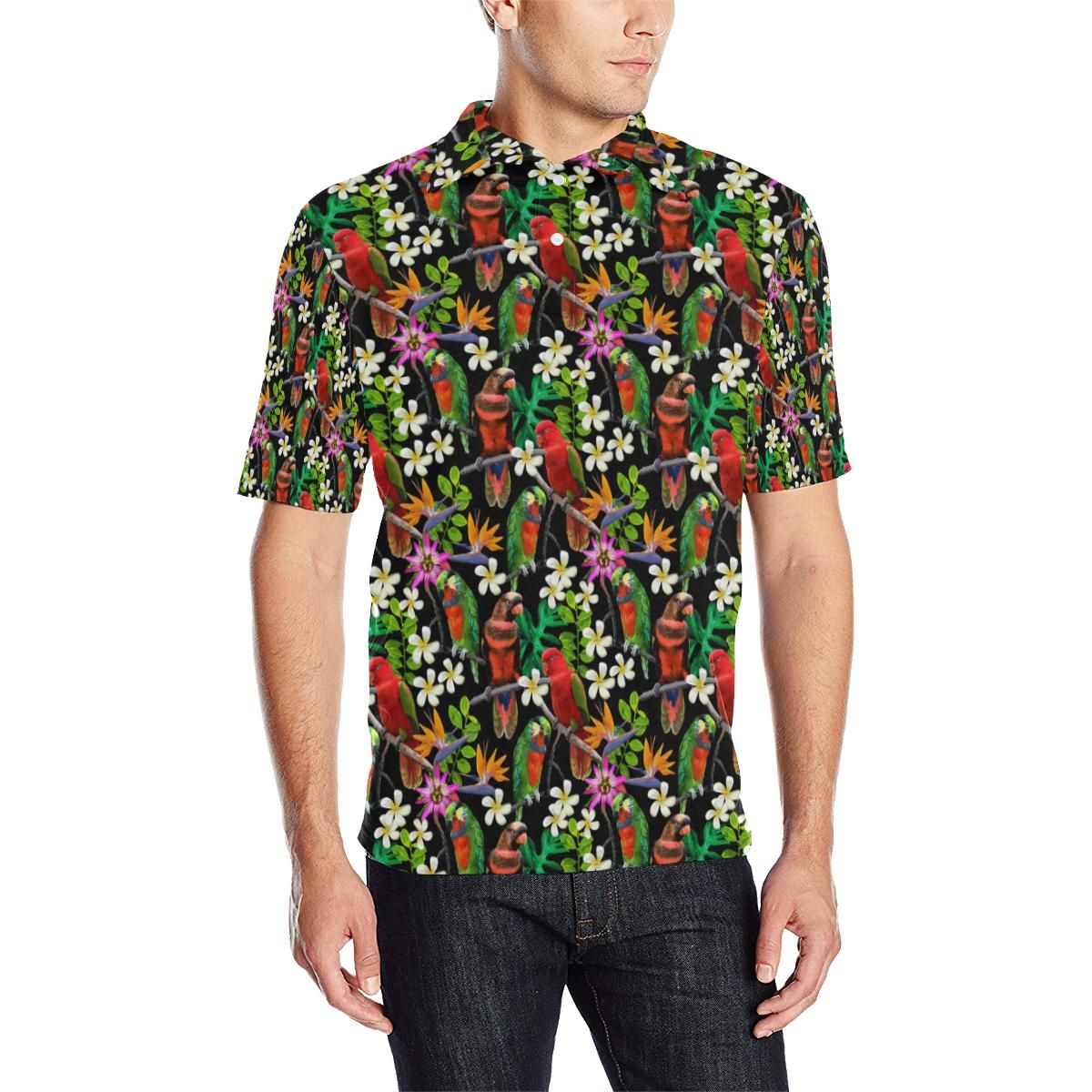 Parrot Design Print Men Polo Shirt Parrot Design Print Men Polo Shirt