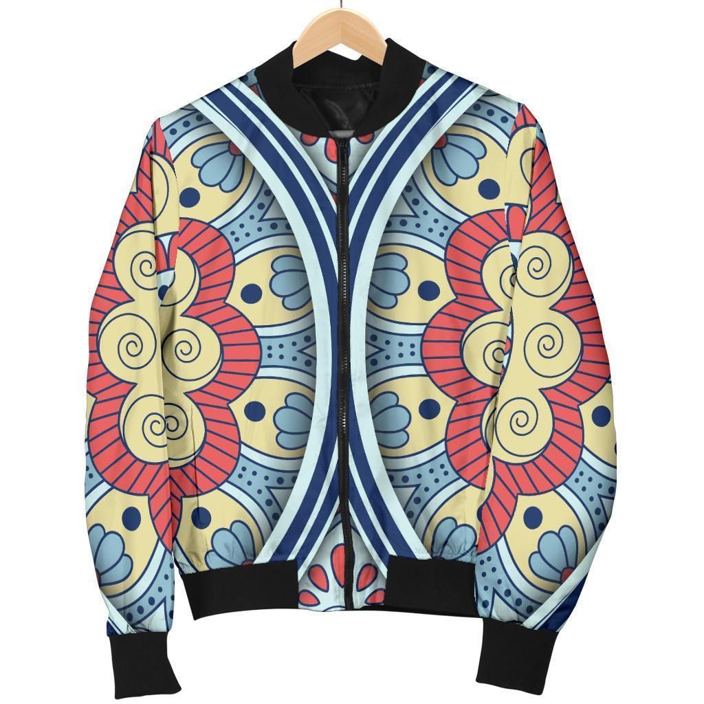 Pastel Ornament Mandala Print Men's Bomber Jacket Pastel Ornament Mandala Print Men's Bomber Jacket