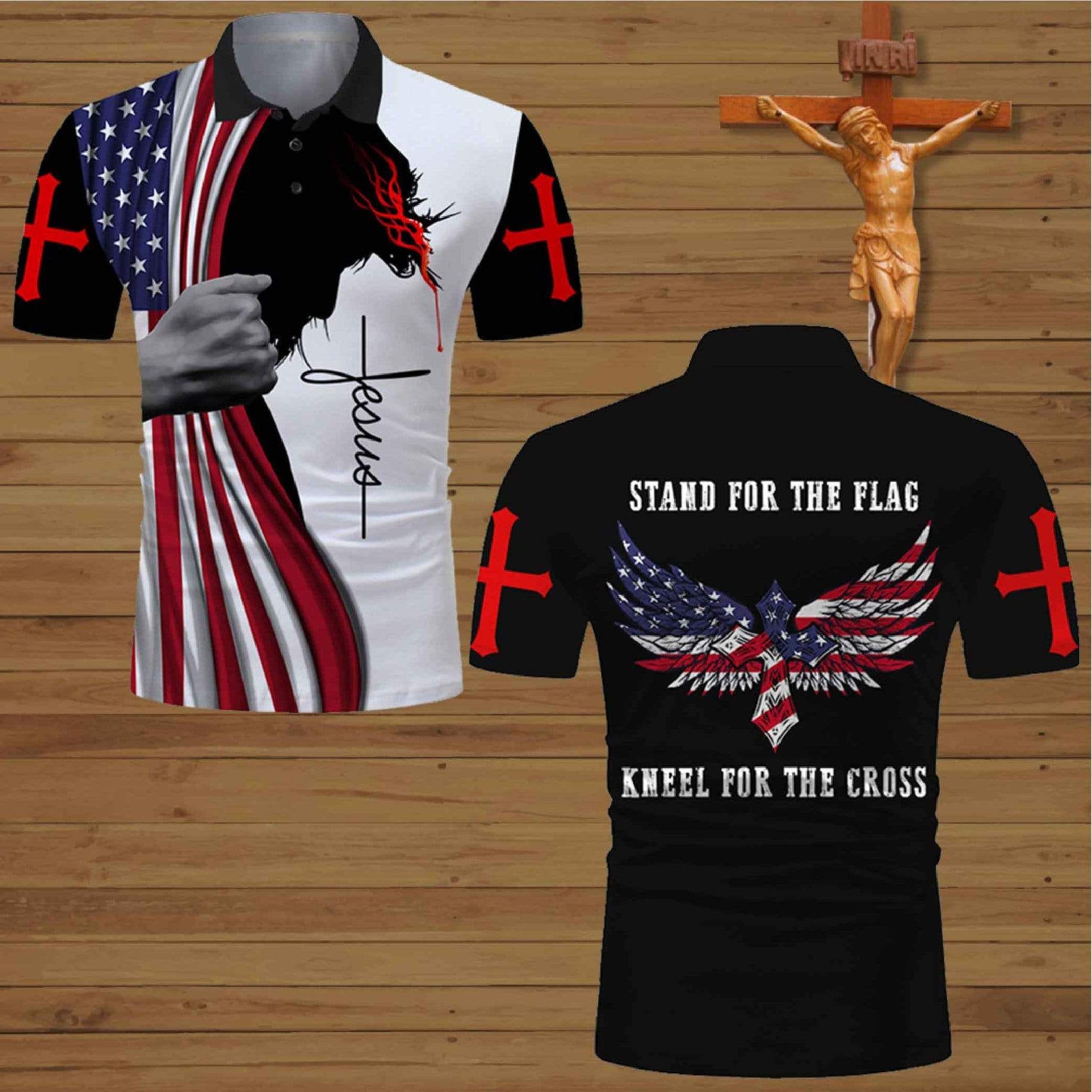 Patriotic Kneel For The Cross American Flag Wings Polo Shirt Patriotic Kneel For The Cross American Flag Wings Polo Shirt