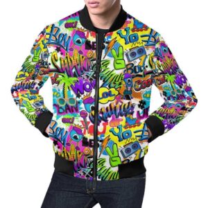 Pattern Print Graffiti Mens Bomber Jacket