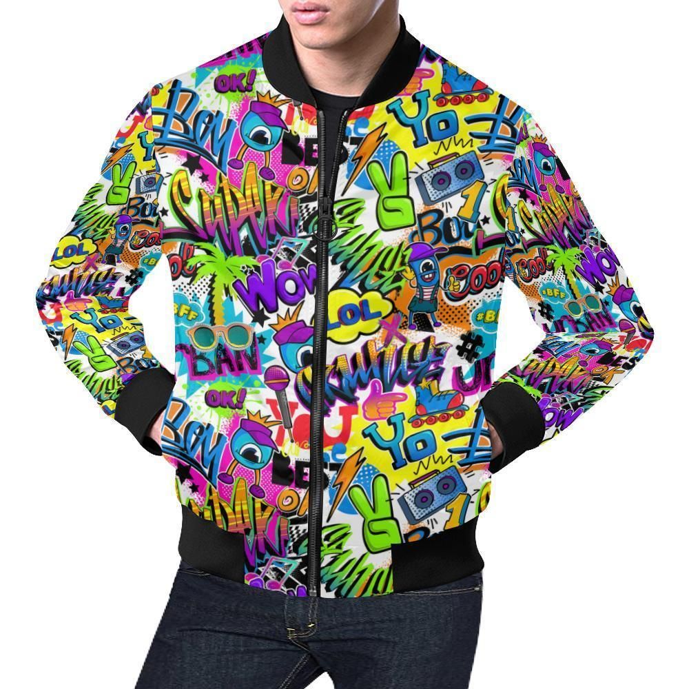 Pattern Print Graffiti Mens Bomber Jacket Pattern Print Graffiti Mens Bomber Jacket