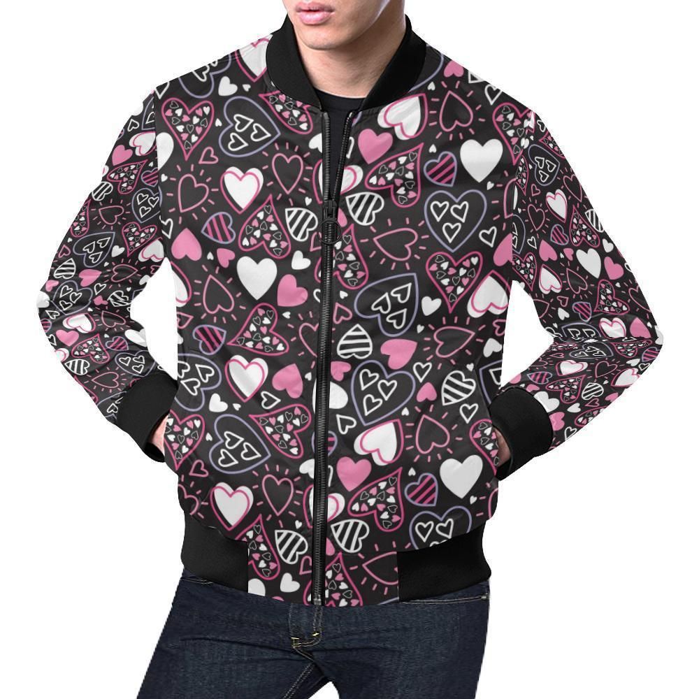 Pattern Print Heart Mens Bomber Jacket Pattern Print Heart Mens Bomber Jacket