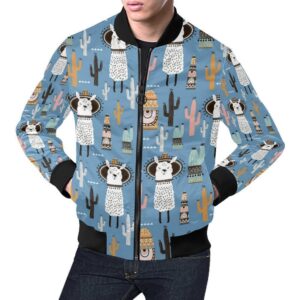 Pattern Print Llama Cactus Mens Bomber Jacket