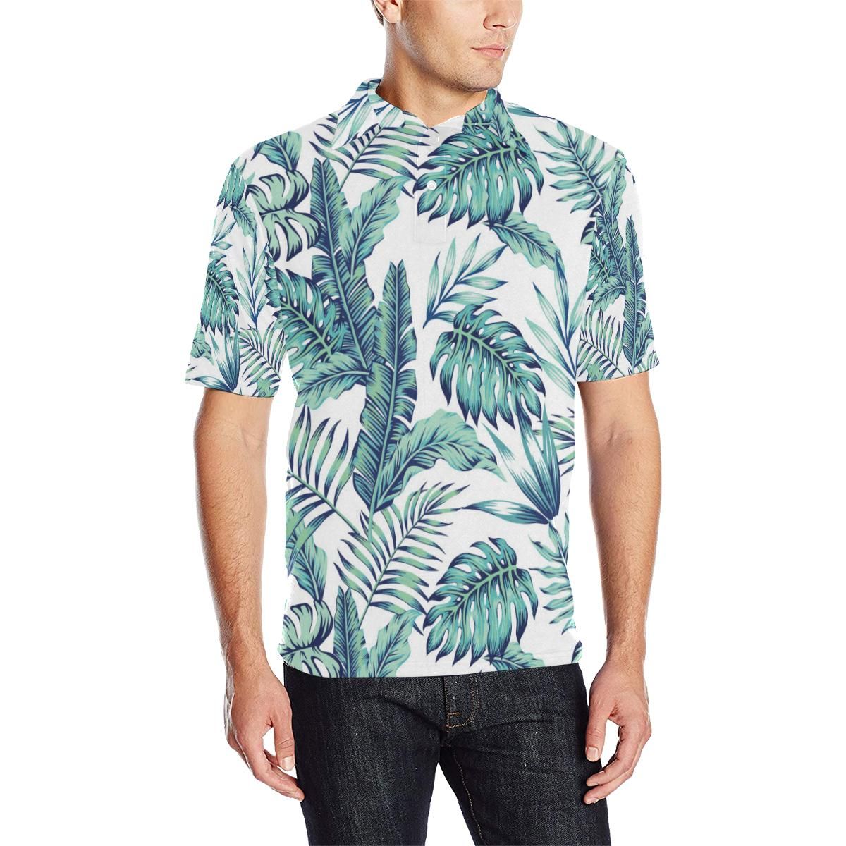 Pattern Tropical Palm Leaves Men Polo Shirt Pattern Tropical Palm Leaves Men Polo Shirt