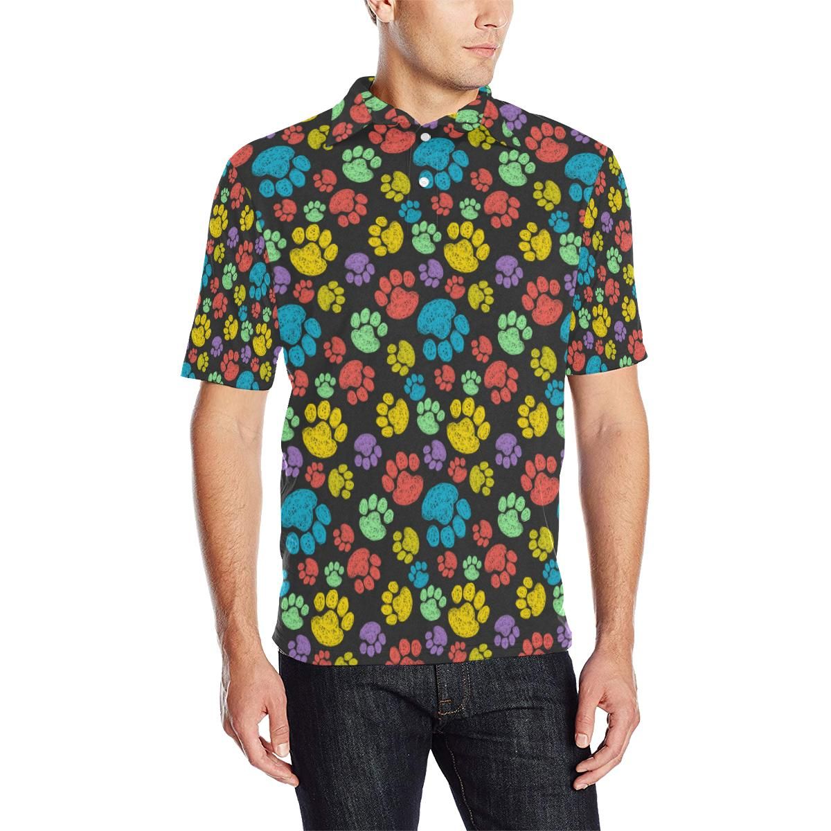 Paw Colorful Print Men Polo Shirt Paw Colorful Print Men Polo Shirt