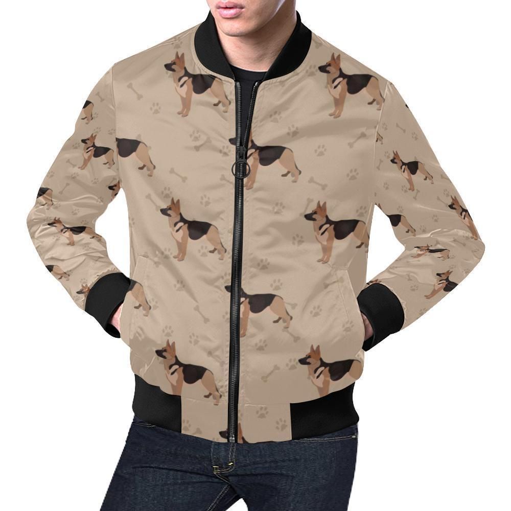 Paw German Shepherd Pattern Print Mens Bomber Jacket Paw German Shepherd Pattern Print Mens Bomber Jacket