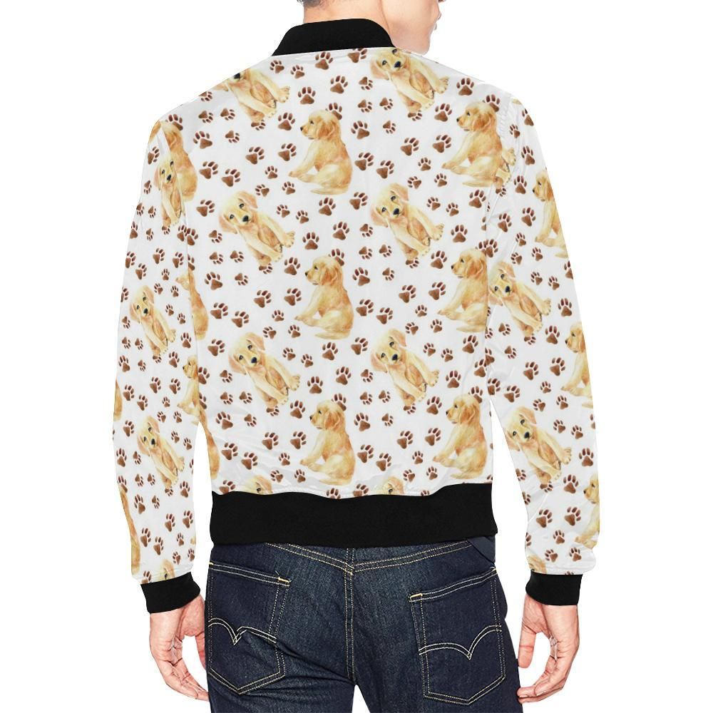 Paw-Golden-Retriever-Pattern-Print-Mens-Bomber-Jacket-2