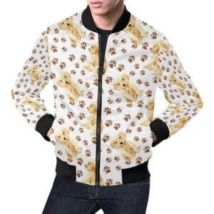 Paw Golden Retriever Pattern Print Mens Bomber Jacket