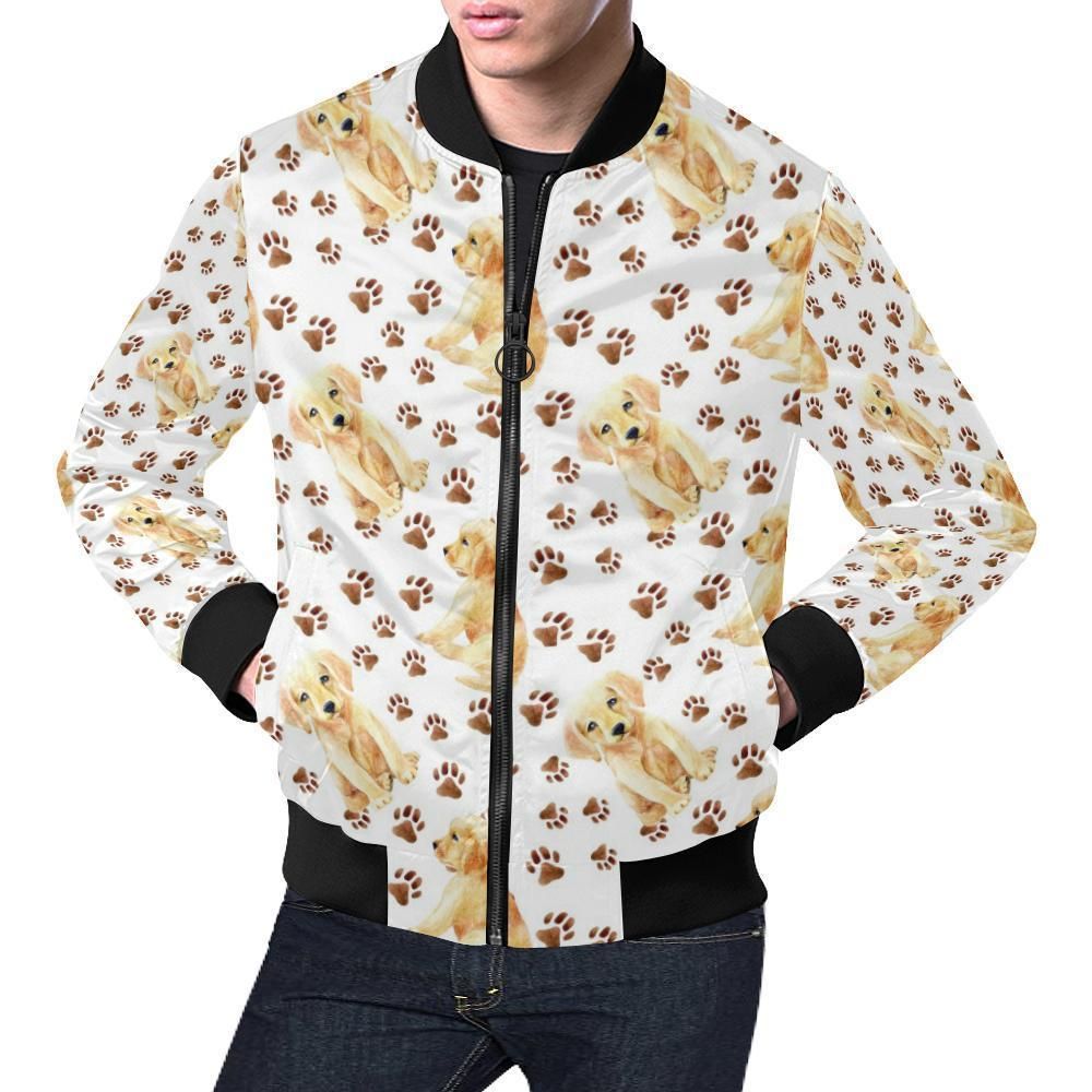 Paw Golden Retriever Pattern Print Mens Bomber Jacket Paw Golden Retriever Pattern Print Mens Bomber Jacket